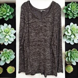 Studio M Brown and White Heathered Long‎ Sleeve Jersey Knit Flowy Blouse Size L